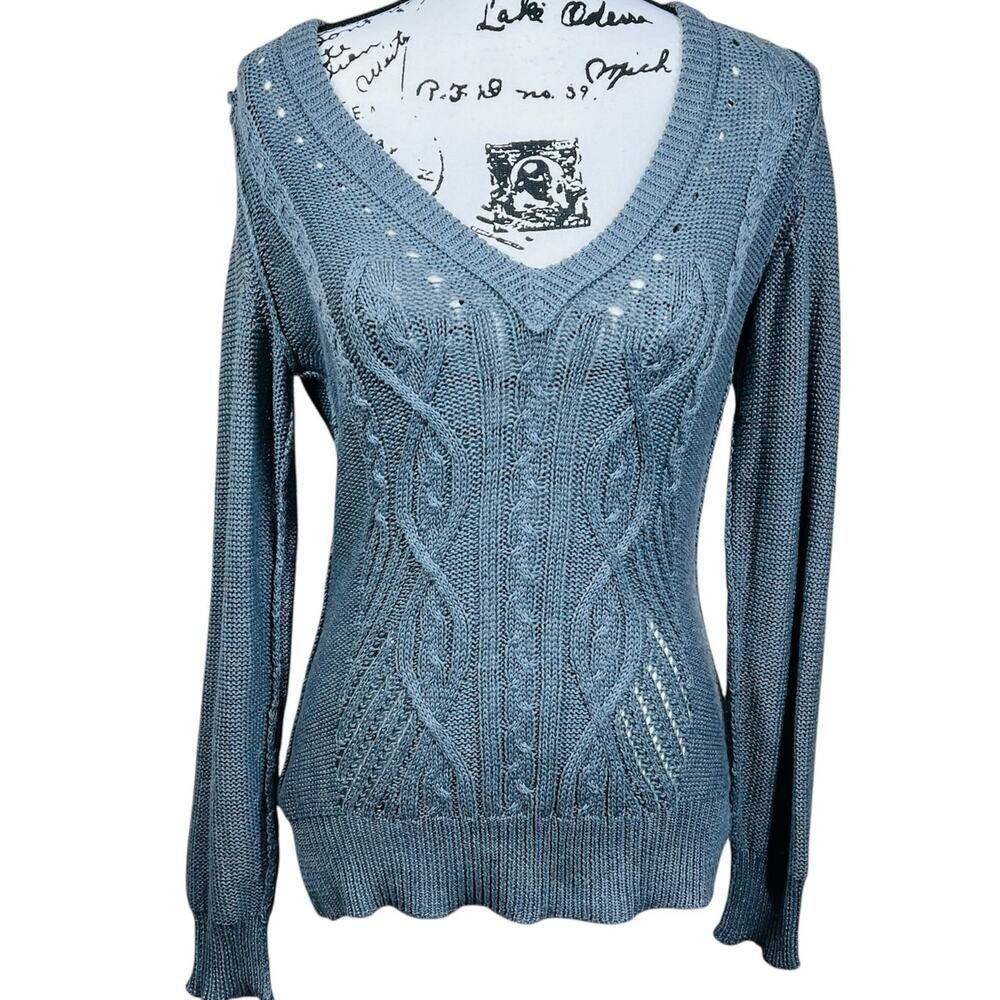 Banana Republic Women's Blue V-Neck Cable Knit Sweater pullover  size S